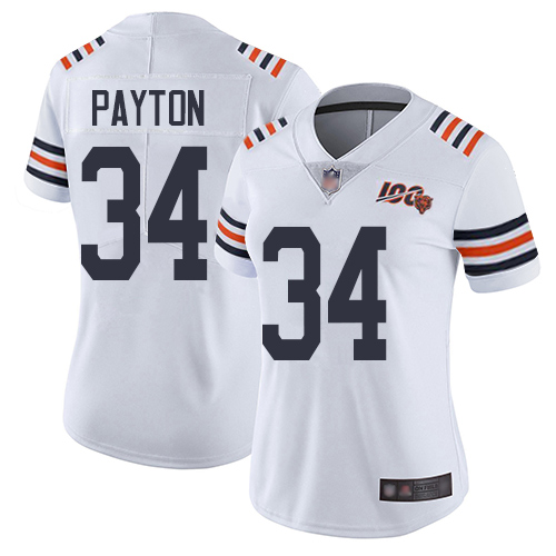 Women Chicago Bears #34 Payton White 100th Anniversary Nike Vapor Untouchable Player NFL Jerseys->women nfl jersey->Women Jersey